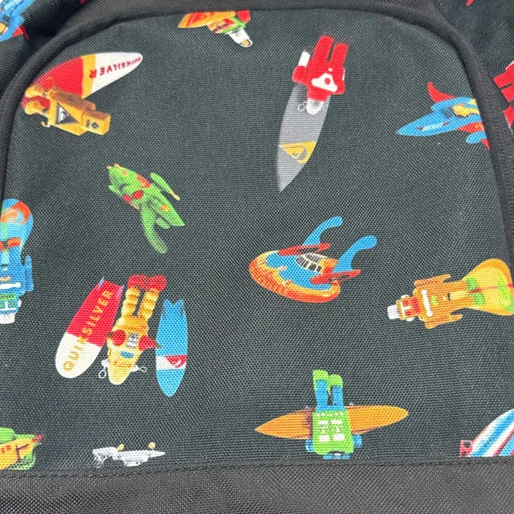 Quiksilver Black Robot Surfer Skateboard Print Mini Backpack Canvas 12 inch